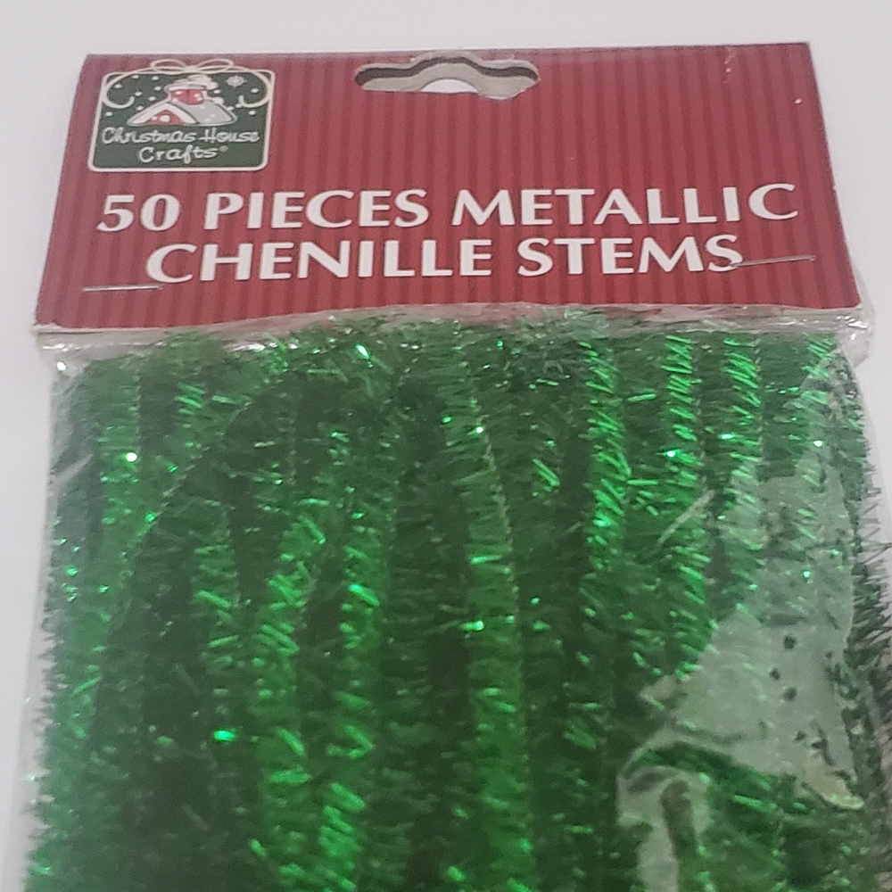 5/$15 50 Metallic Chenille Stems Green